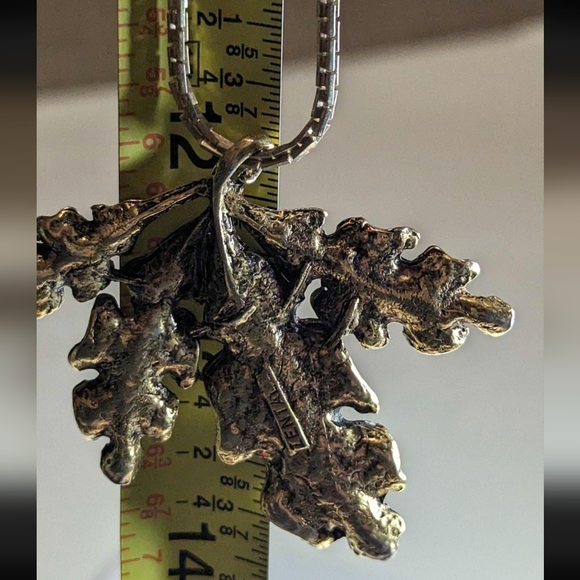 Robert Zentall Vintage Golden Leaf Pendant Square Chain Costume Jewelry 60s 70s - Picture 7 of 8